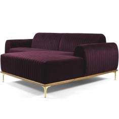 Imagem de Sofá 5 Lugares com Chaise Direito Para Sala Molino 320 cm D02 Veludo Roxo Grape C-292 - Lyam Decor