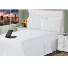 Imagem de Lençol King 3 Peças Branco 400 Fios Toque Macio Ponto Palito Casa Dona
