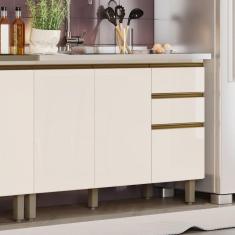 Imagem de Balcão 120cm 3 Portas 2 Gavetas com Tampo Alice Duna/Off White