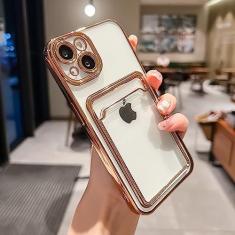 Imagem de Estojo porta-cartões transparente galvanizado para iPhone 13 11 12 14 Pro Max 14 Plus Bolso para fotos Capa de silicone à prova de choque, ouro, para iPhone 14 Pro