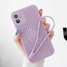 Imagem de Capa oca de resfriamento respirável para iPhone 12 Mini 11 Pro XS Max X XR 7 8 Plus SE2 Capa de alça de suporte de anel magnético de silicone macio, roxa, para iphone 12 pro