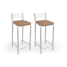 Imagem de Kit 2 Banquetas Sala Jantar Gênova B705cr Un Cromada/capuccino - Kappesberg