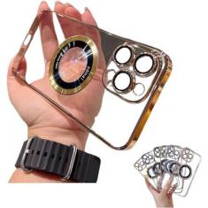 Imagem de Capa de celular anti-queda galvanizada, capa transparente oca magnética de luxo para 15 14 13 12 11 Pro Max Plus capa de borda fashion galvanizada /1016 (Color : Golden, Size : For iPhone 12 Pro)