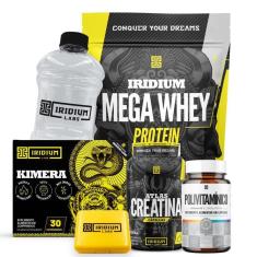 Imagem de Kit Mega Whey + Kimera Thermo +  Atlas Creatina Cáps + Polivitamínico + Galão Cristal-Unissex