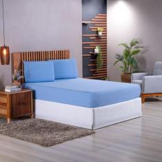 Imagem de Jogo de Lençol Liso Casal Padrão 3 Peças 180 Fios 100% Algodão - Azul