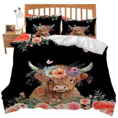 Imagem de Conjunto de cama solteiro de vaca Highland com estampa de vaca de fazenda, para adolescentes e meninos, super macio, para decoração de quarto, solteiro, casal, Queen, King, capa de edredom com 2