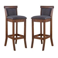 Imagem de Kit 2 Banquetas Alta Estofada Encosto Mônaco 36x100Cm Madeira Maciça L