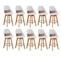 Imagem de Kit 10 Banquetas Alta Maya Giratória Com Encosto Linho Bege Claro e Al