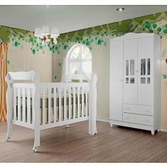 Imagem de Quarto de Bebê Ariel Berço 3 em 1 Lila Guarda Roupa Infantil 3 Portas Branco Carolina Baby
