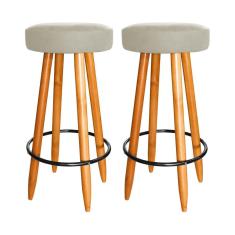 Imagem de Kit 2 Banqueta 75 cm Altura Madeira Balcão Cozinha Ilha Bege