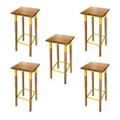 Imagem de KIT 5 BANQUETAS BISTRO INDUSTRIAL COLORS FERRO E MADEIRA MACIÇA - AMARELA