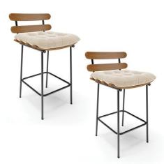 Imagem de Kit 02 Banquetas Costela Suede Base Metálica Preto - D'Rossi - DRossi,