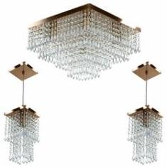 Imagem de Kit 1 Lustre Cristal Acr Dream + 2 Pendentes Spark Cobre