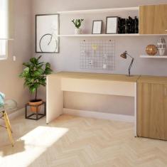 Imagem de Mesa para Escritório 180cmx47cm 25mm Bramov Móveis Branca/Carvalho Mel