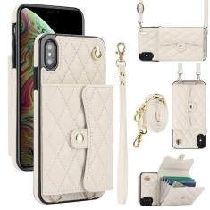 Imagem de Capa carteira para iPhone Xs Max com 4 pontos de cartão, capa de couro transversal com bloqueio de RFID, capa de telefone com suporte de fivela magnética, alça de pulso à prova de choque para