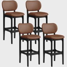 Imagem de Kit 04 Banquetas Alta Para Cozinha Madeira Fixa Betta L02 Preto Couríssimo Marrom - Lyam Decor