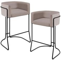 Imagem de Kit 02 Banquetas Decorativas Fixa Base De Aço Preto Betina D02 Linho B