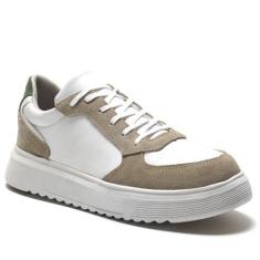 Imagem de Tênis Pulse Branco/Bege De Couro Legítimo Sola Alta Masculino Casual S