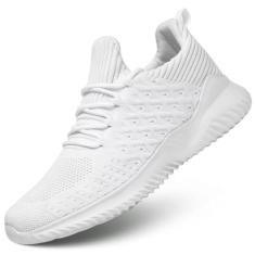 Imagem de KDN Tênis masculino, leve, atlético, corrida, caminhada, academia, casual, esportivo, confortável, moderno, para viagem, corrida, trabalho, Branco, 39
