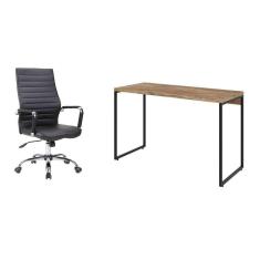 Imagem de conjunto de mesa studio carvalho 120 cm com cadeira de escritório diretor giratória cleaner preta