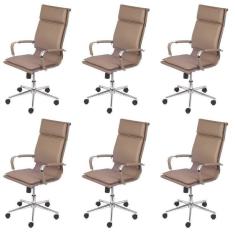 Imagem de Kit 6 Cadeiras para Escritorio Presidente Design Italiano Estofada em Sintético 3304 Caramelo