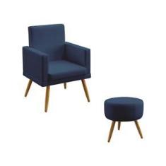 Imagem de Kit Poltrona Nina e Puff Solar Com Rodapé Sued  Marinho Aradecor