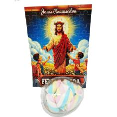 Imagem de Presente de Páscoa Marshmallow Colorido + Quebra-cabeça Jesus Ressuscitado de 60 peças