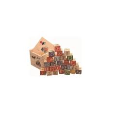 Imagem de Brinquedo educativo: cubos de madeira, figuras, números e letras