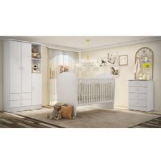 Imagem de Quarto de Bebê Completo com 1 Berço 1 Cômoda 1 Guarda Roupa Arco-Íris Móveis Percasa Branco Móveis Percasa
