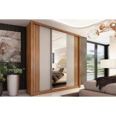 Imagem de Guarda Roupa Casal 3 Portas De Correr (1 c- Espelho) E 2 Gavetas Moema Flex Amêndola-nude Ou Preto