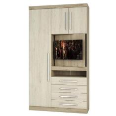 Imagem de Guarda Roupa 3 Portas Com Painel Para Tv Avelã Rústico - LUCIANE