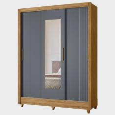 Imagem de Guarda Roupa Solteiro Espelho 3 Portas Viena M07 Freijó/Cinza - Mpozenato