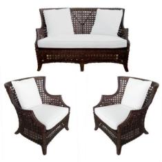 Imagem de Jogo de Sofa Area Externa Madeira c Rattan Imbuia Luxo - LUXdécor Casa