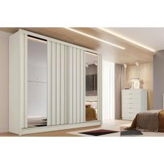 Imagem de Guarda Roupa Casal 2 Portas De Correr Ripadas C- Espelhos E 4 Gavetas Galati Off White - Europa