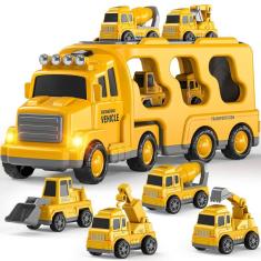 Imagem de Caminhão de construção de brinquedos TEMI para crianças de 3 a 5 anos com 5 minicarros