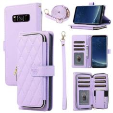 Imagem de Furiet Capa carteira para Samsung Galaxy S8 com alça de pulso destacável, alça de ombro, mais de 9 compartimentos para cartões, bolsa com zíper, capa de celular de couro PU de luxo para S 8 8S Edge