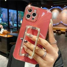 Imagem de 3D Crystal Square Gold Plating Case Phone Para iphone 14 12 Pro Max Mini 11 13 Pro X XS XR 6 S 7 8 Plus SE Cover, L24A3, Camellia Red, For 12 Pro