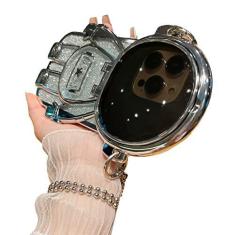 Imagem de QoKcoahn Capa de telefone com suporte oculto astronauta para iPhone 11, linda lente de astronauta 3D com suporte de proteção de câmera de luxo com glitter macio protetor de TPU com corrente de metal