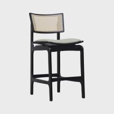 Imagem de Banqueta Alta Bistrô Apollo Encosto Telinha Natural e Assento Anatômico - Preto Estofado Linho Bege