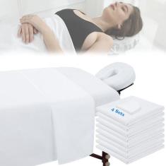 Imagem de 4 conjuntos de lençóis de microfibra para mesa de massagem, 3 peças, capa de cama de massagem macia, sem rugas, inclui lençol com elástico de massagem, lençóis de massagem e capa de berço facial para