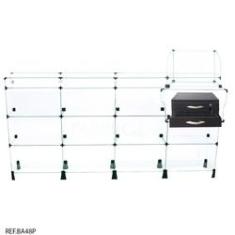 Imagem de Balcão de Atendimento Caixa Modulado em Vidro + Gaveta Dupla Preto - 2,00 x 1,10 x 0,30