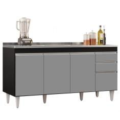 Imagem de Balcão Gabinete Com Pia Inox 160cm Arkansas Preto/cinza - Lumil