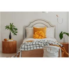 Imagem de Cabeceira Solteiro Provençal 90x90cm Suede OffWhite - Tachas Prata