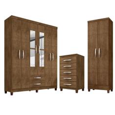Imagem de Kit Guarda Roupa Casal Modena 6 Portas 2 Gavetas Com Espelho, Cômoda 5 Gavetas Malbec Incorplac