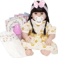 Imagem de Boneca Reborn Realista De Vinil Siliconado Enxoval 13 Itens - Cegonha