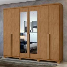 Imagem de Guarda-Roupa Casal Alonzo 6 Portas 4 Gavetas com Espelho 100% Mdf 59944.3 Amêndoa Clean - Móveis Lopas