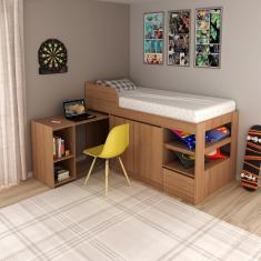 Imagem de Cama De Solteiro Com Escrivaninha 3 Em 1 193x117cm Amêndoa Tecno Mobili