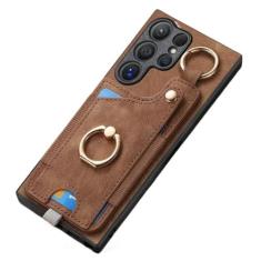 Imagem de Capa de telefone com suporte de anel para Samsung Galaxy S21 S20 FE S24 S23 S22 Ultra S10 Plus S9 S8 Capa magnética de couro com compartimento para cartão, marrom, para Galaxy S21 Ultra