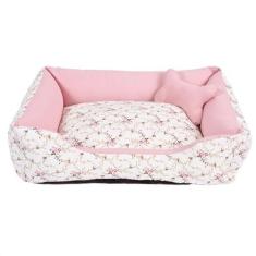 Imagem de Cama para Cachorro ou Gato Tamanho Grande 70x55cm + Ossinho Flora Rose