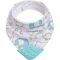 Imagem de Babador Bandana com Mordedor para Bebê Buba Animaizinhos Azul +4m Algodão Macio